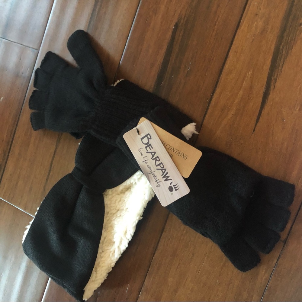 NWT Bearpaw Headband Fingerless Gloves Sherpa Set